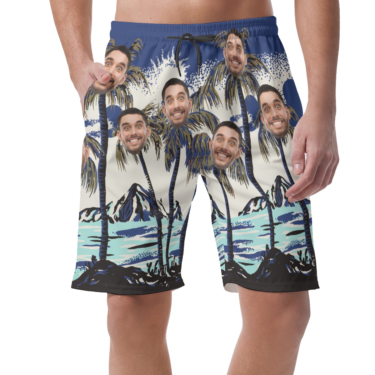 Navy Blue Custom Face Men's Hawaiian Shorts - variant image 1