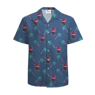 Navy Bigfoot Palm Trees Cotton Hawaiian Shirt For Men