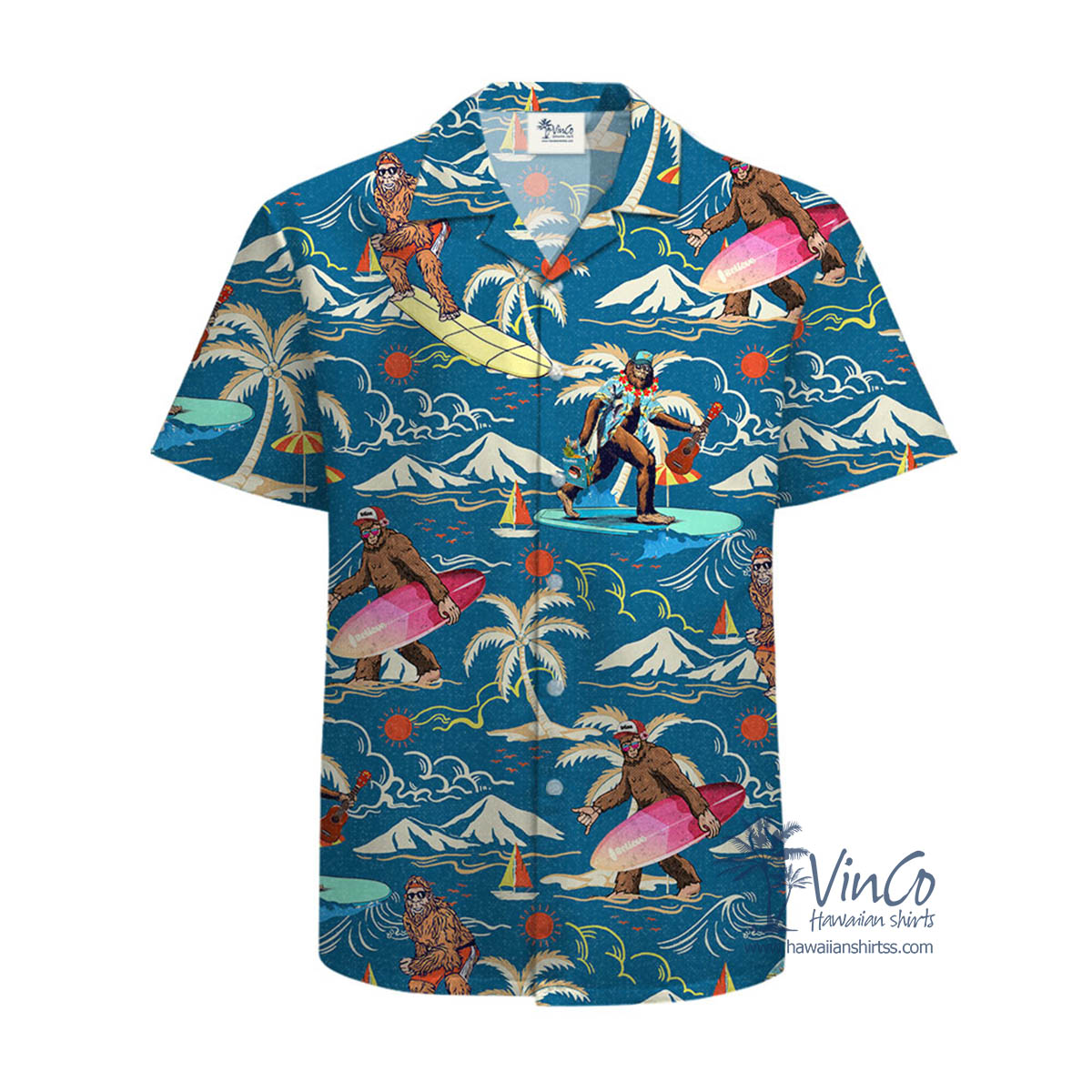 Funny Bigfoot Navy Cotton Hawaiian Shirts For Men - variant image 1