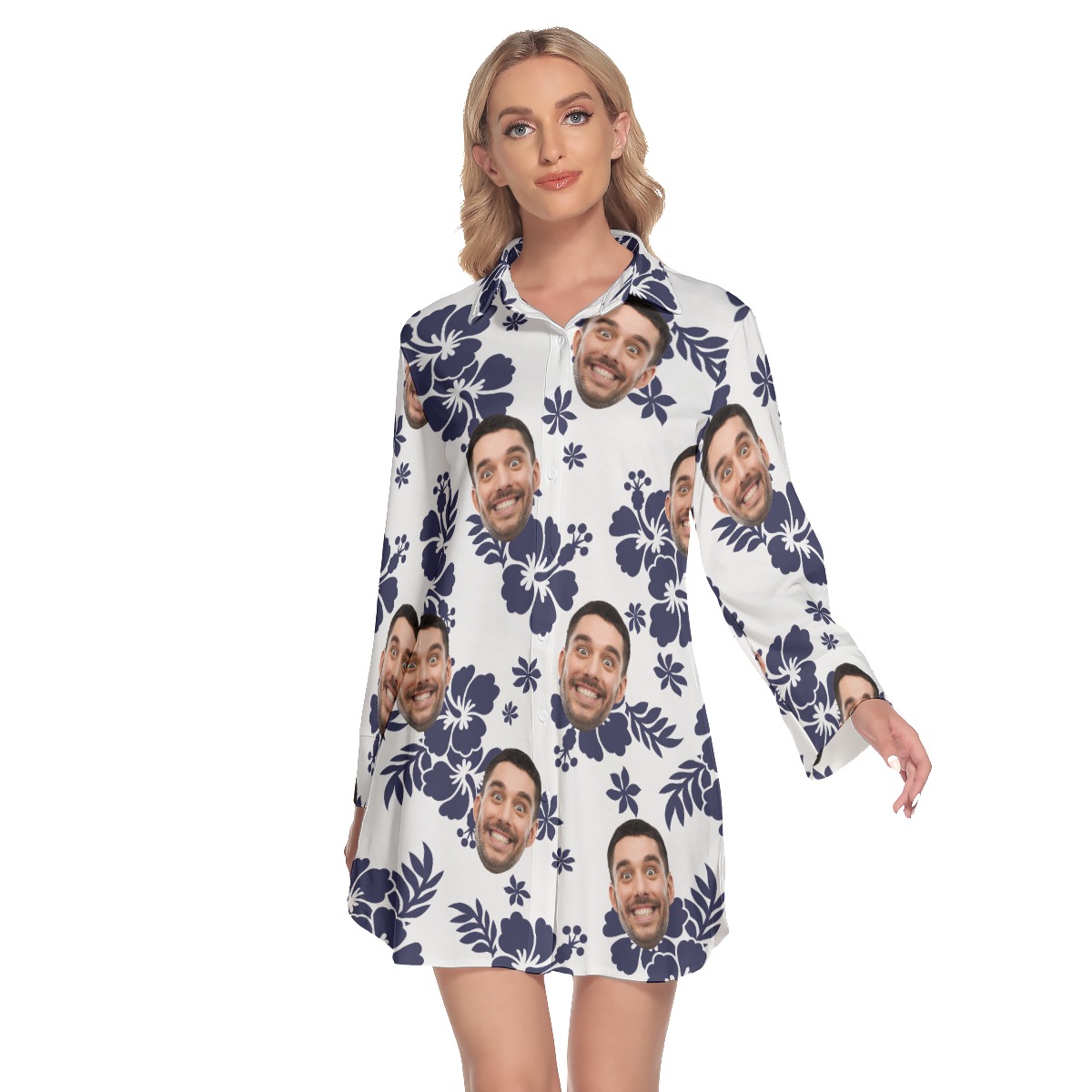 Floral Custom Faces Aloha Shirt Dress For Women - variant image 1