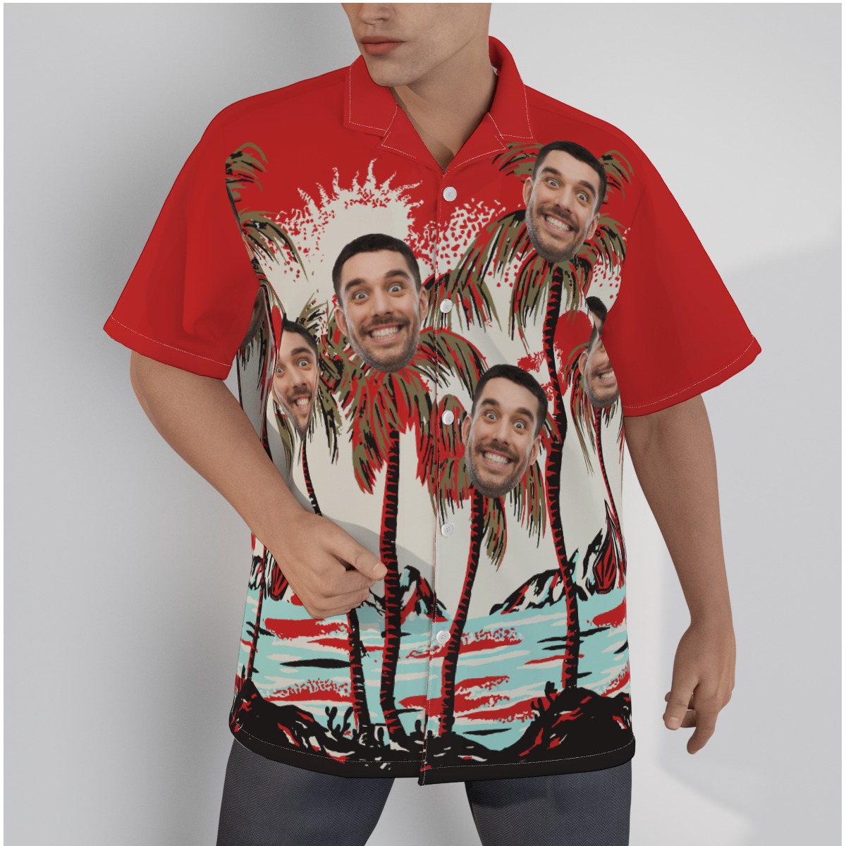 Custom Faces Red Hawaiian Shirt For Men - variant image 1
