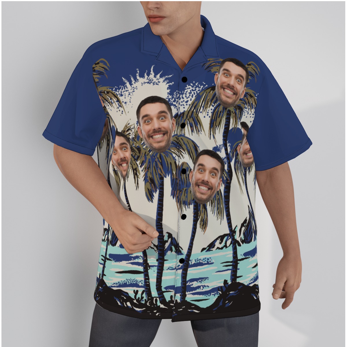 Navy Tropical Custom Multiple Faces Hawaiian Shirt For Men - variant image 1