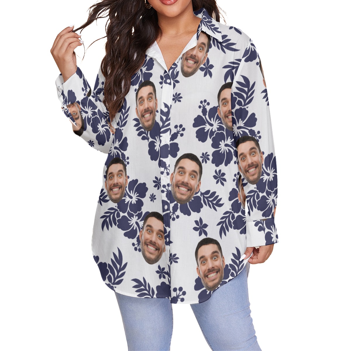 Plus Size Custom Hawaiian Shirt With Face For Women - variant image 1