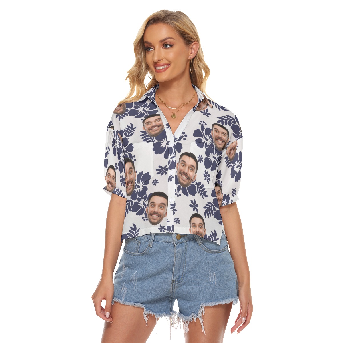 Custom Faces Aloha Shirt Crop Top For Women - variant image 1