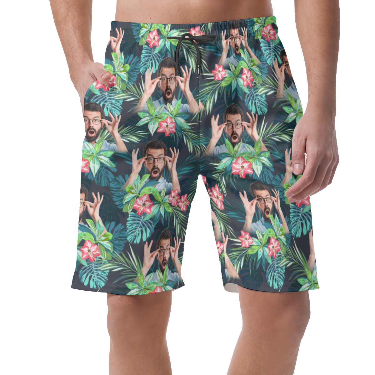 Funny Custom Face Tropical Men's Hawaiian Beach Shorts - variant image 1