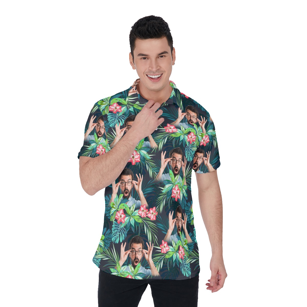 Custom Tropical Flamingo Hawaiian Golf Shirt With Face - variant image 1