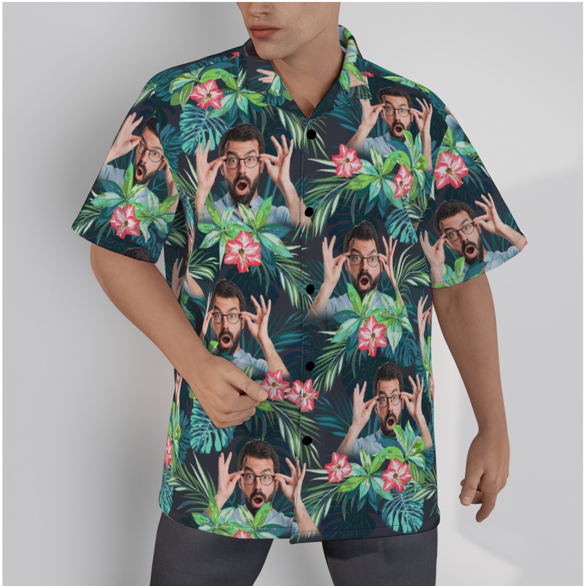 Funny Custom Floral Flamingo Hawaiian Shirt With Face - variant image 1