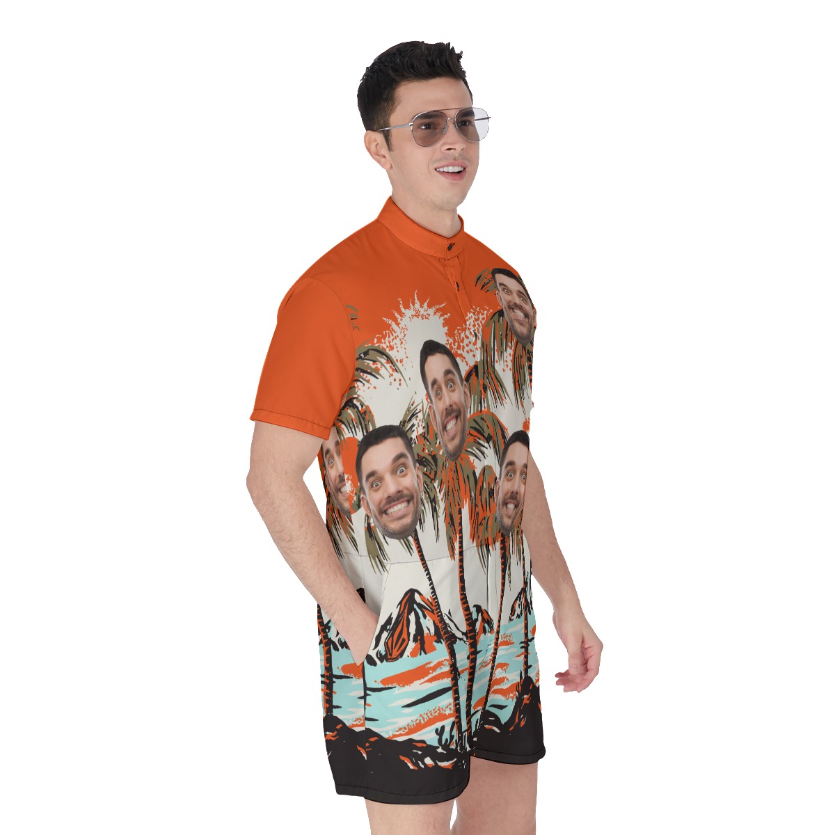 Orange Custom Faces Tropical Romper For Men