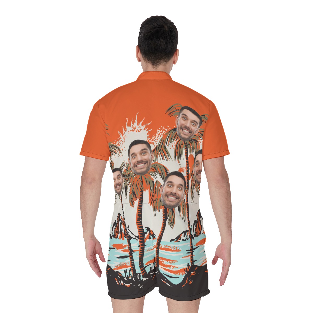 Orange Custom Faces Tropical Romper For Men