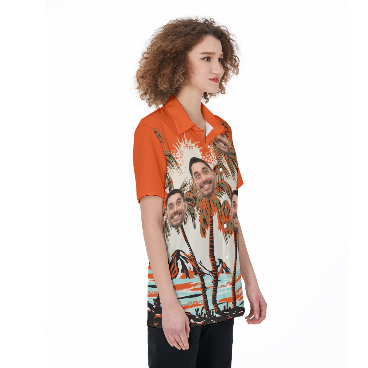 Orange Custom Multiple Faces Aloha Shirt For Women