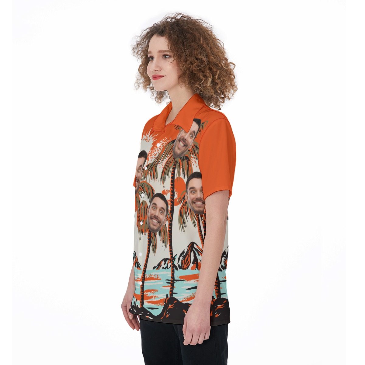 Orange Custom Multiple Faces Aloha Shirt For Women