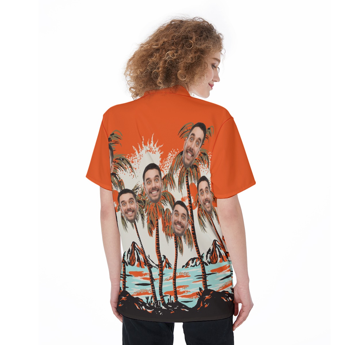 Orange Custom Multiple Faces Aloha Shirt For Women