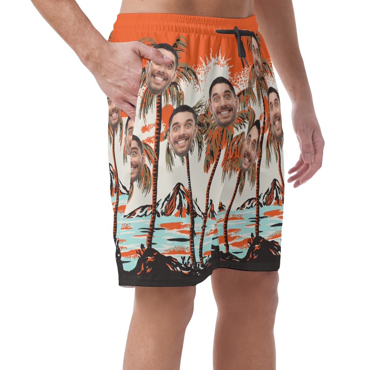 Funny Custom Faces Men's Shorts Palm Trees Beach
