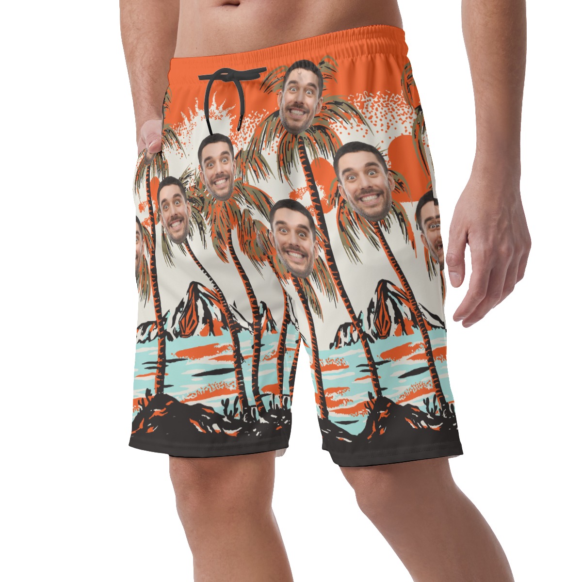 Funny Custom Faces Men's Shorts Palm Trees Beach