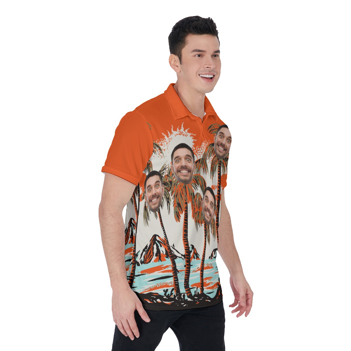 Men's Orange Hawaiian Polo Shirt With Custom Face
