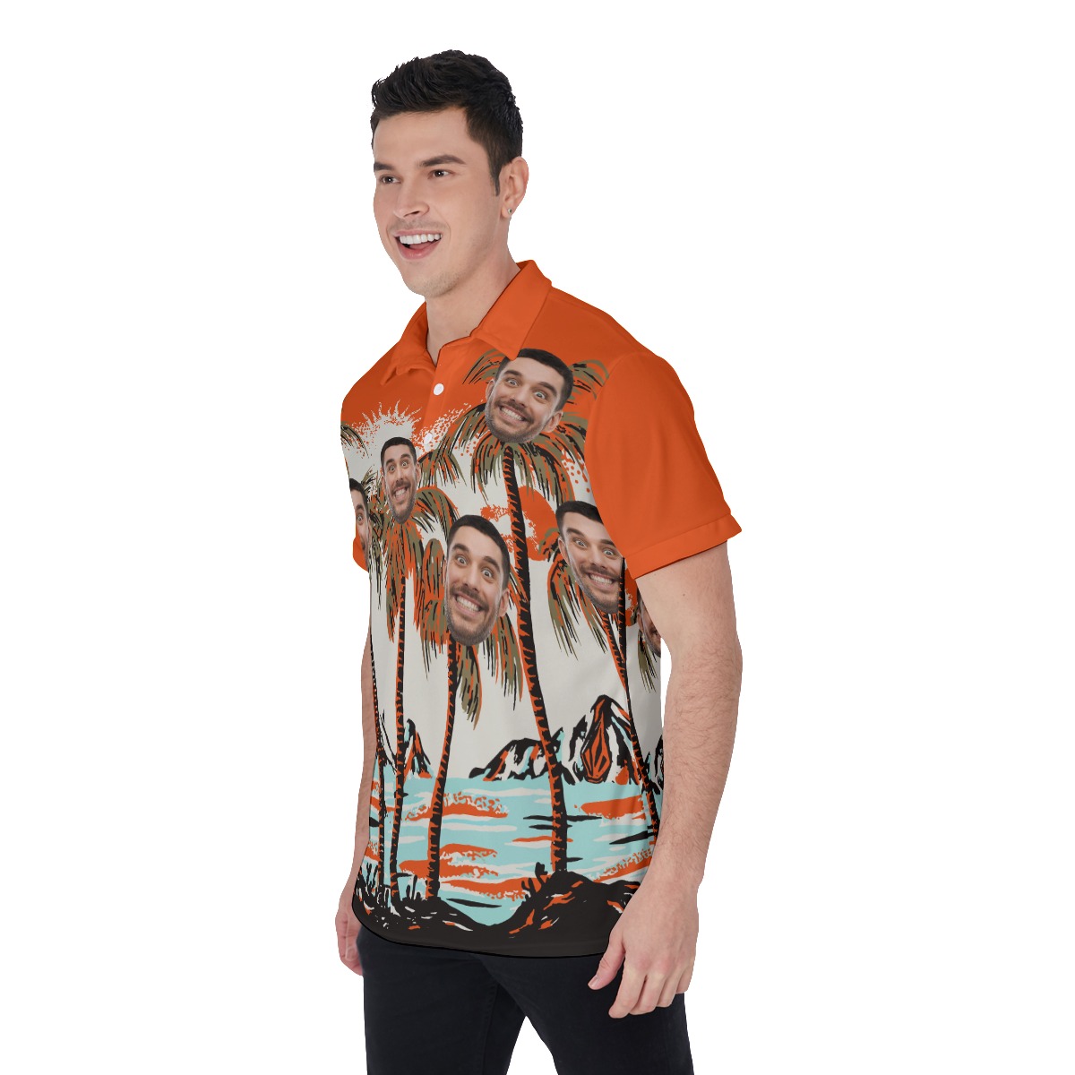 Men's Orange Hawaiian Polo Shirt With Custom Face