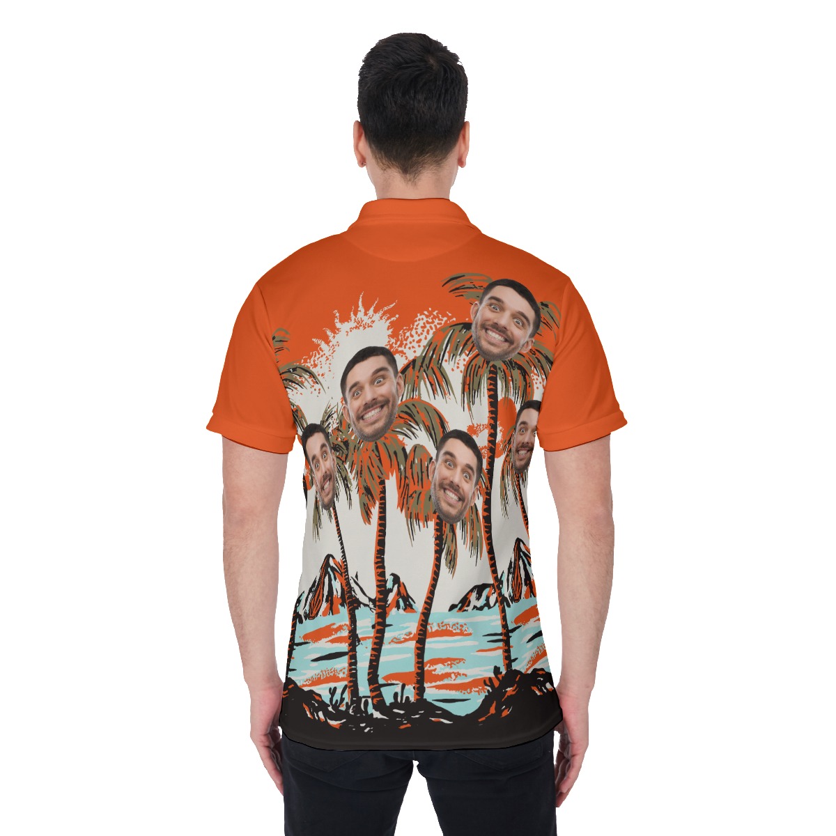 Men's Orange Hawaiian Polo Shirt With Custom Face
