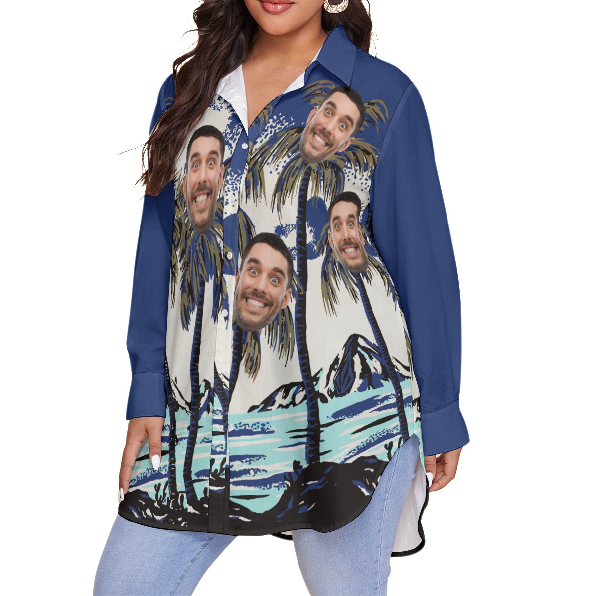 Funny Plus Size Women's Hawaiian Shirts With Face