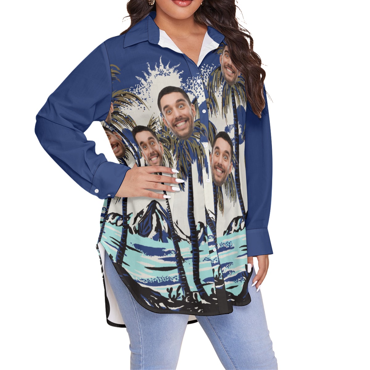 Funny Plus Size Women's Hawaiian Shirts With Face