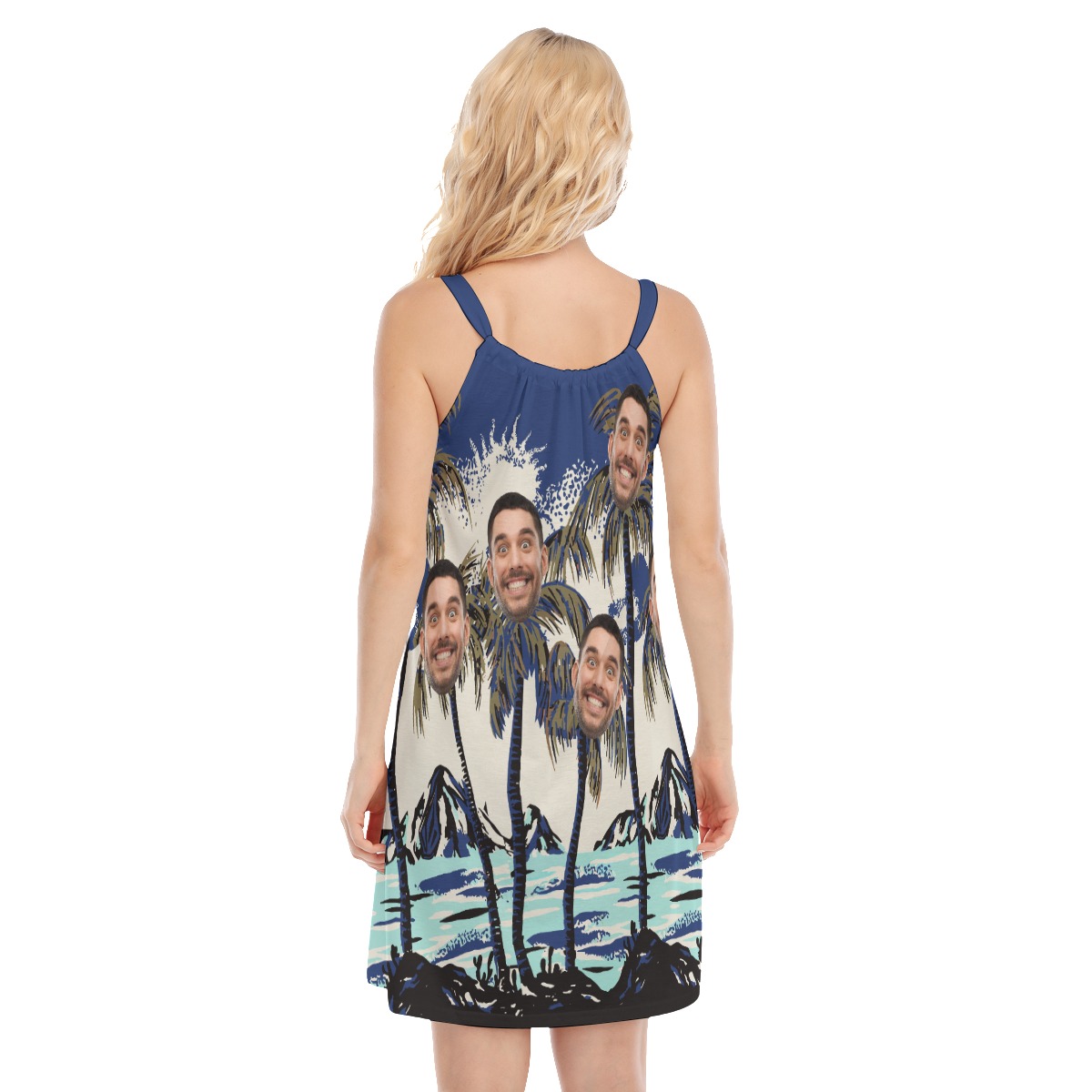 Navy Custom Face Hawaiian Dress For Party