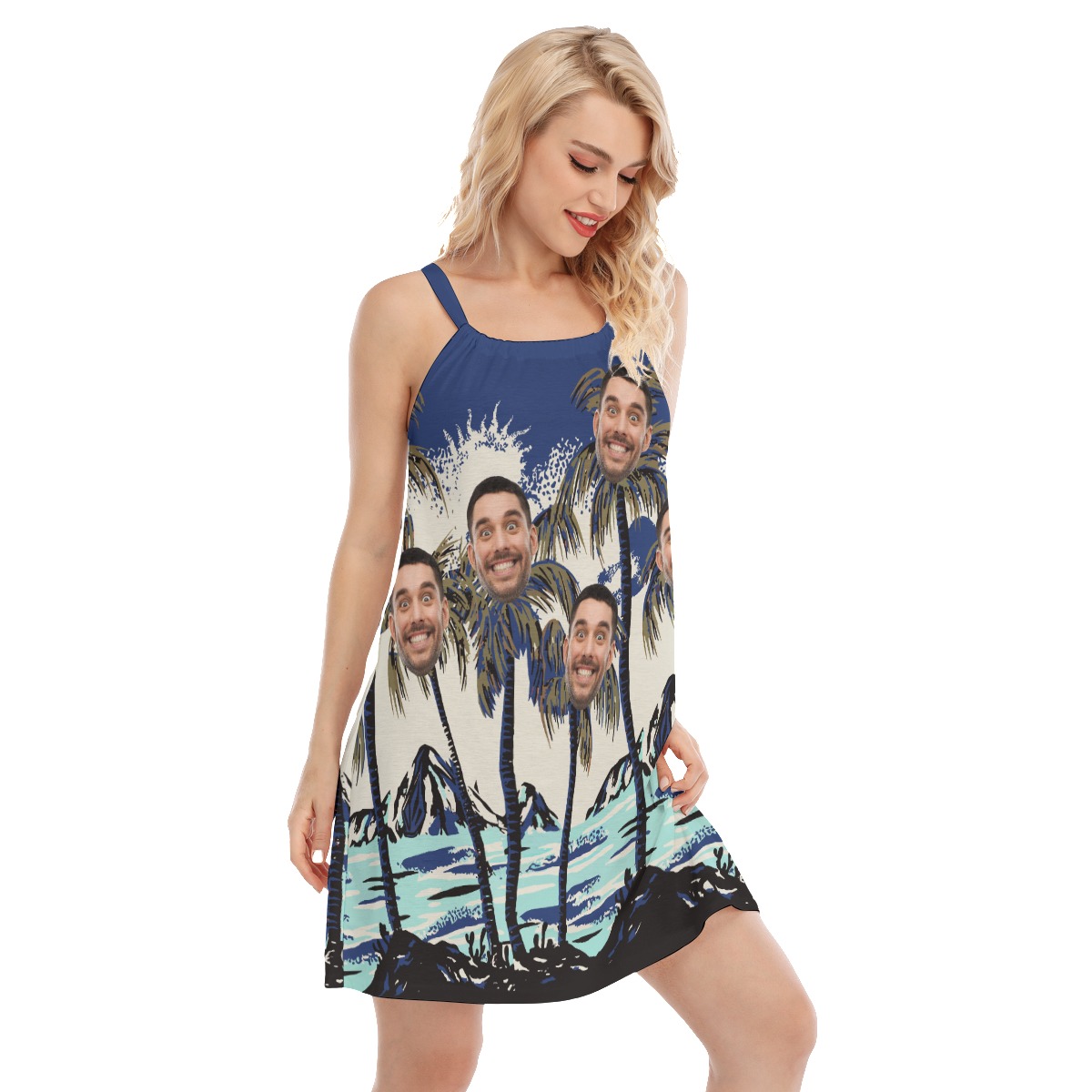 Navy Custom Face Hawaiian Dress For Party
