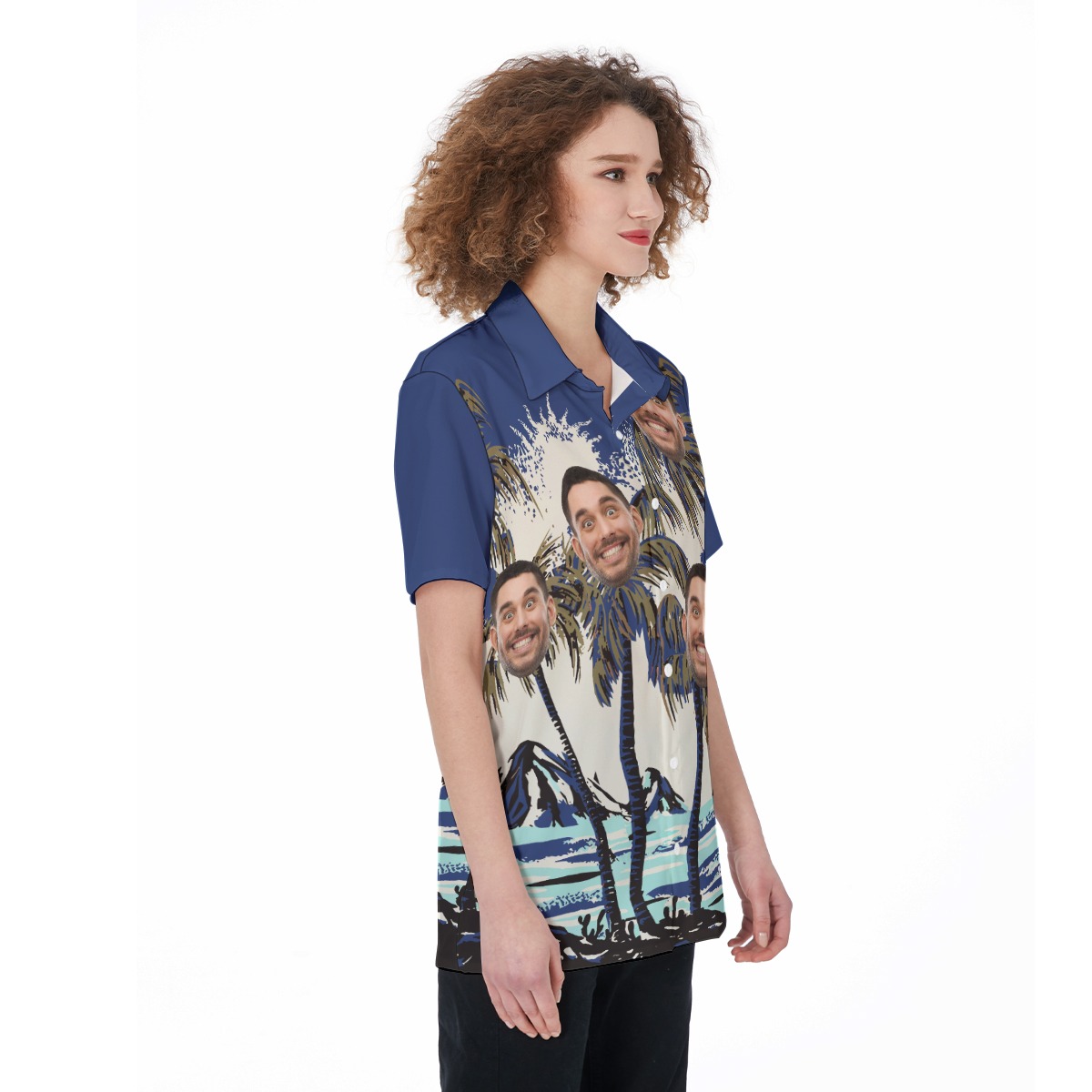 Women's Custom Hawaiian Shirt With Face On Palm Trees