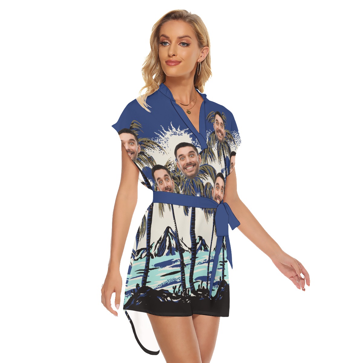 Funny Custom Face Palm Trees Hawaiian Dresses For Women