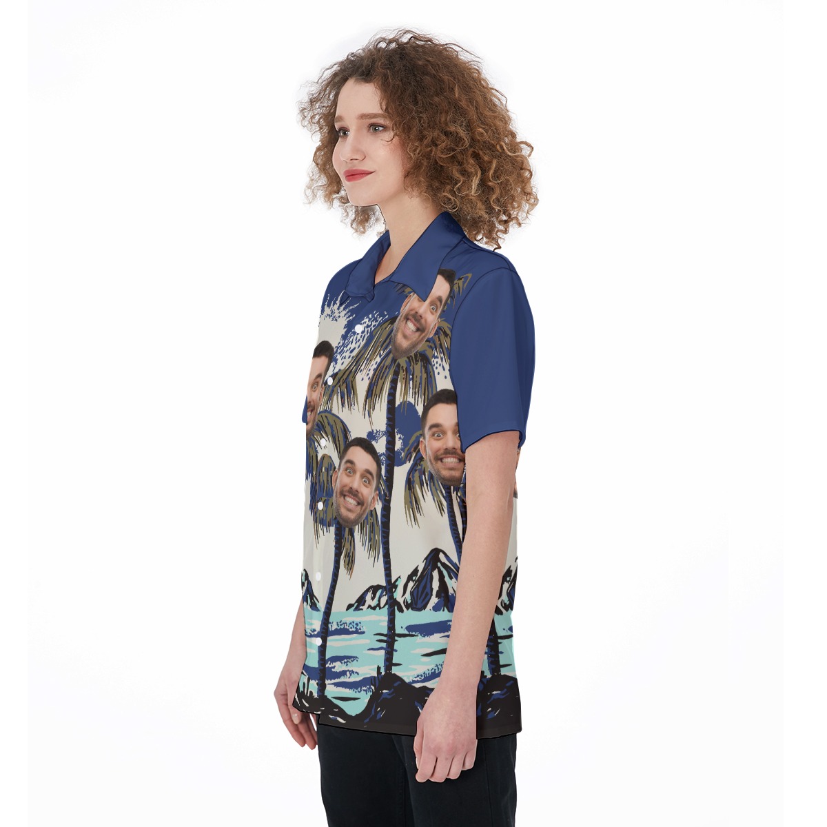 Women's Custom Hawaiian Shirt With Face On Palm Trees