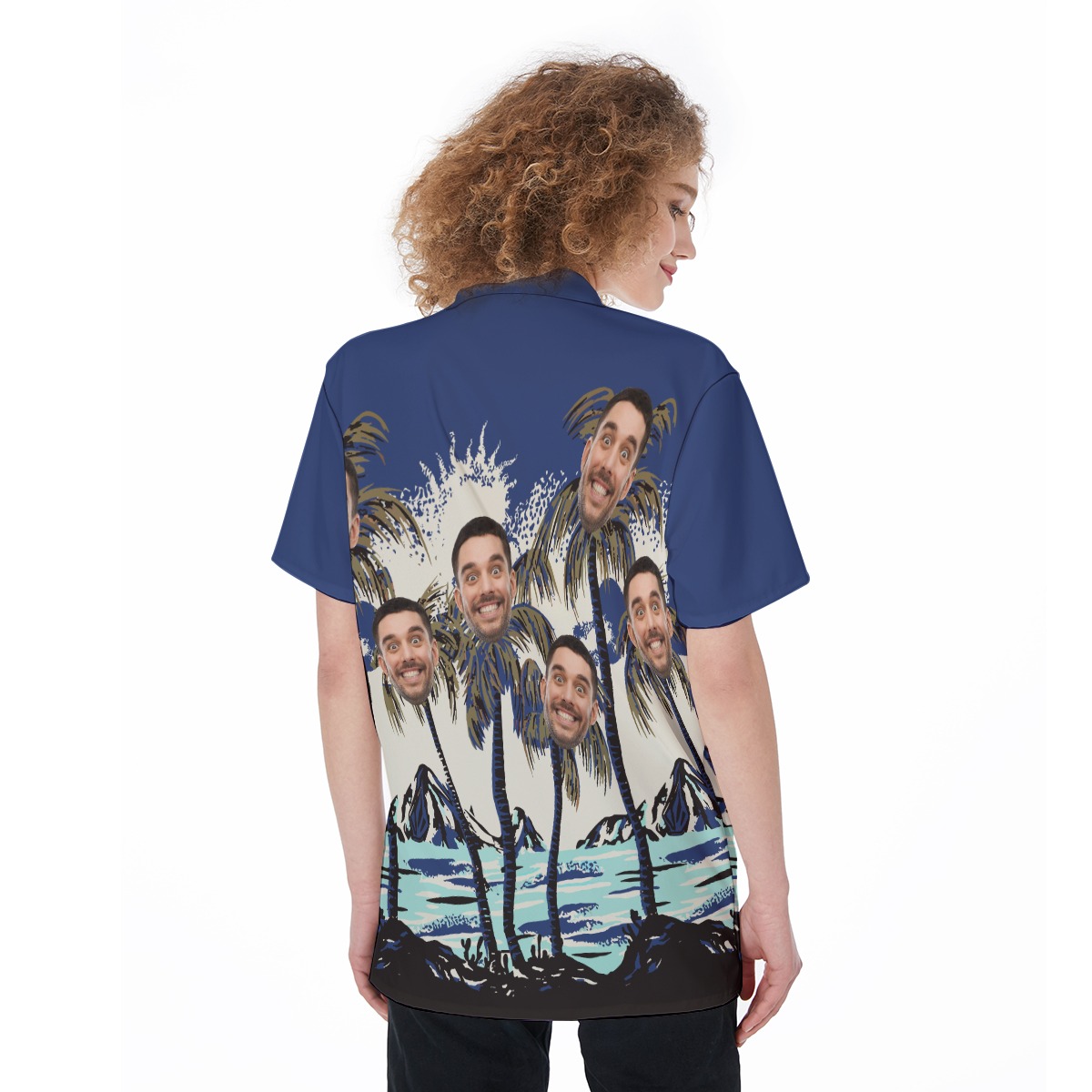 Women's Custom Hawaiian Shirt With Face On Palm Trees