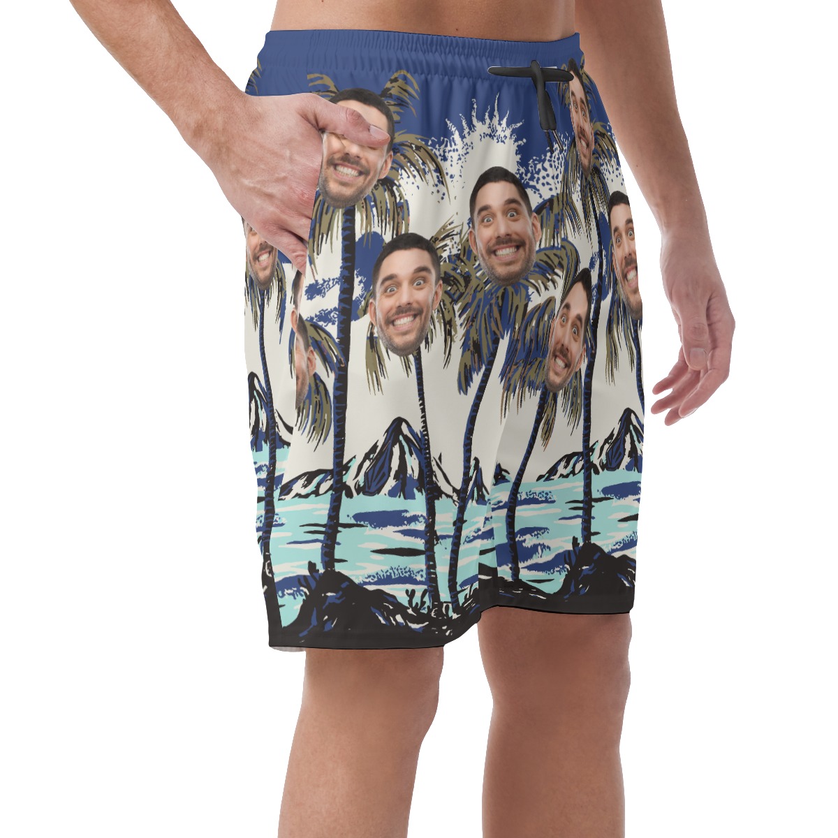 Navy Blue Custom Face Men's Hawaiian Shorts