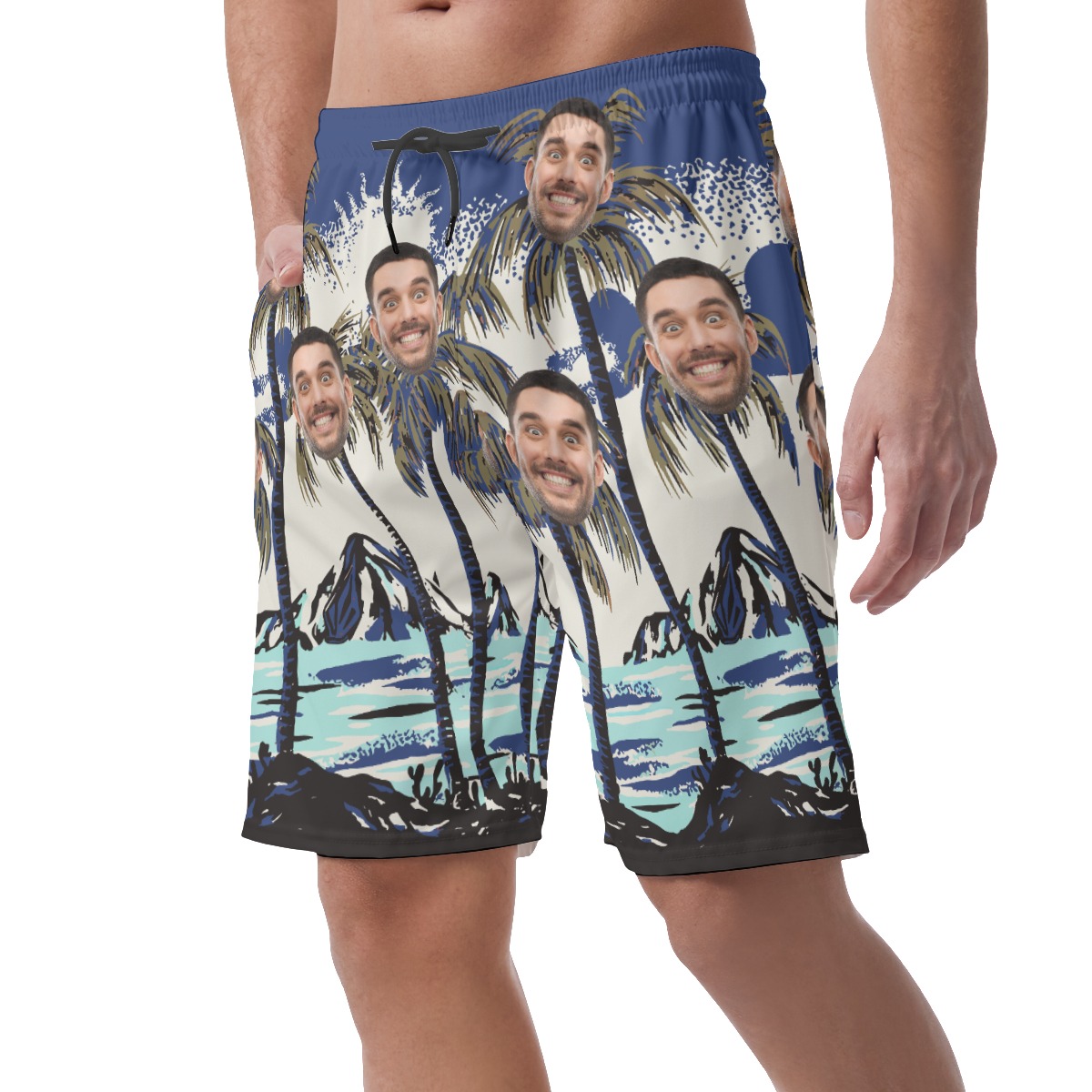 Navy Blue Custom Face Men's Hawaiian Shorts