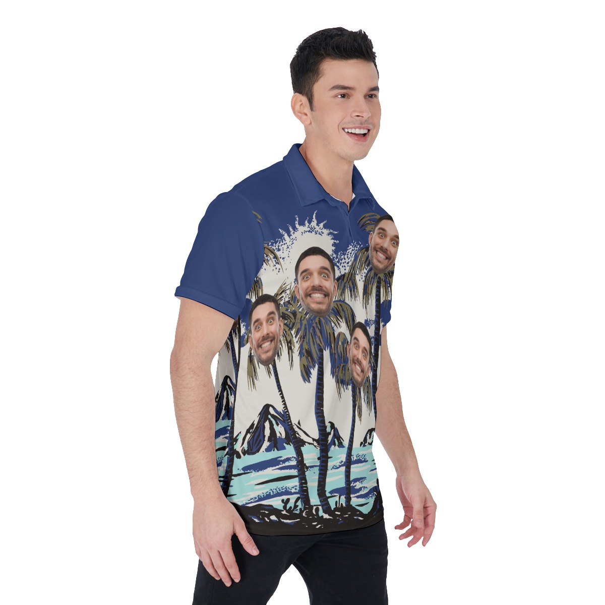 Men's Navy Blue Custom Face Hawaiian Polo Shirt