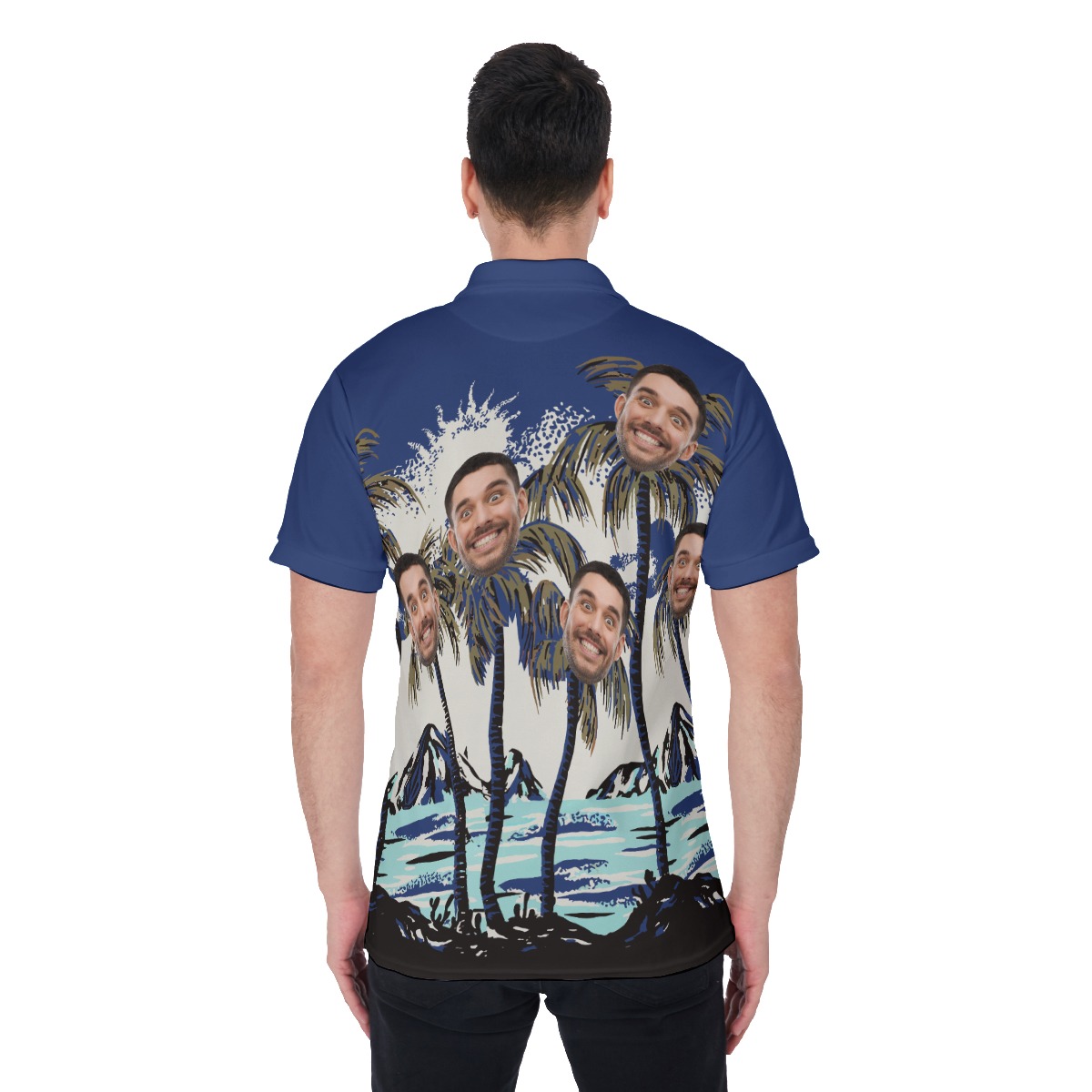 Men's Navy Blue Custom Face Hawaiian Polo Shirt