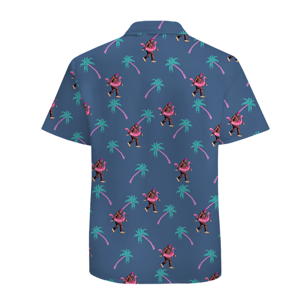 Navy Bigfoot Palm Trees Cotton Hawaiian Shirt For Men