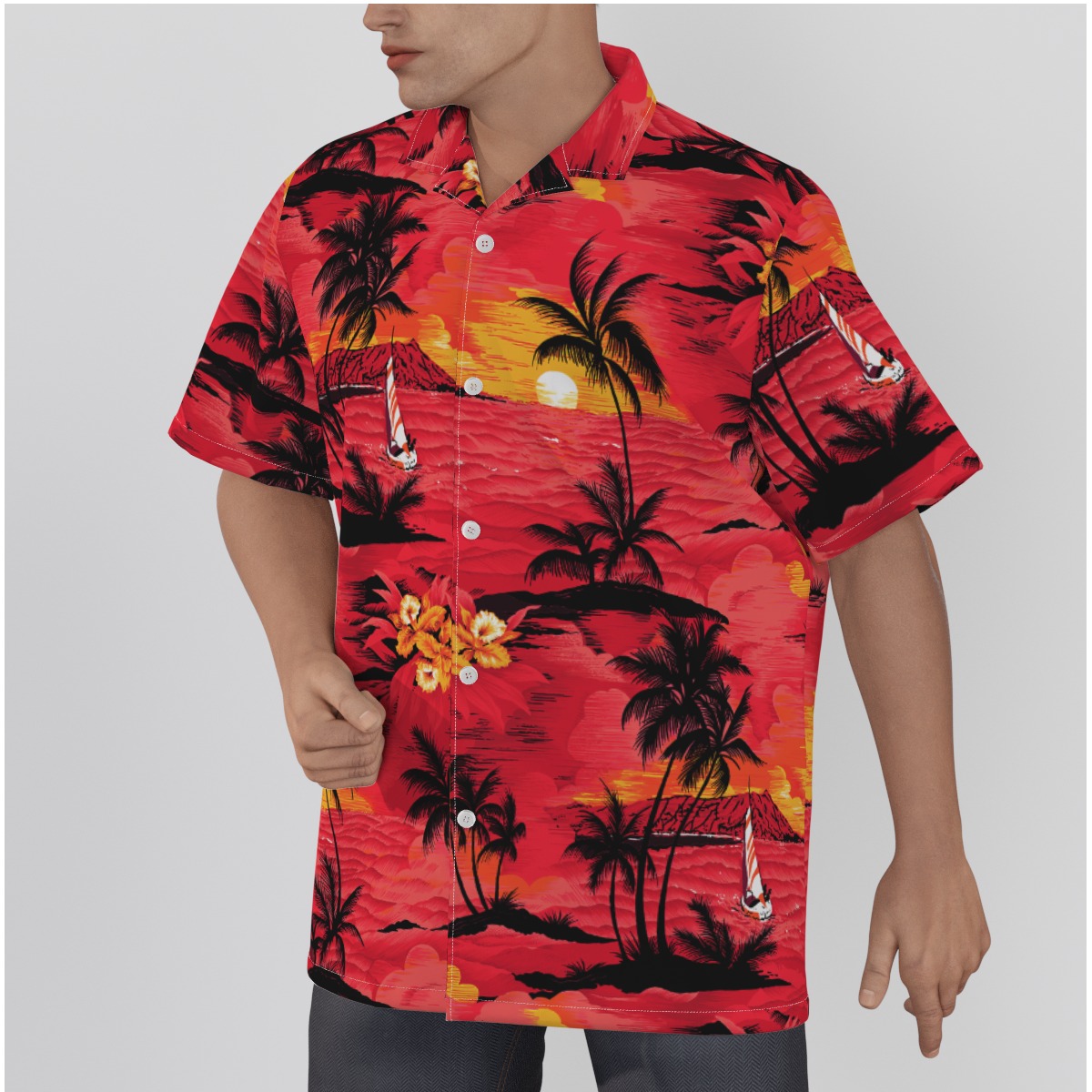 Men's Red Beach Cotton Hawaiian Shirts