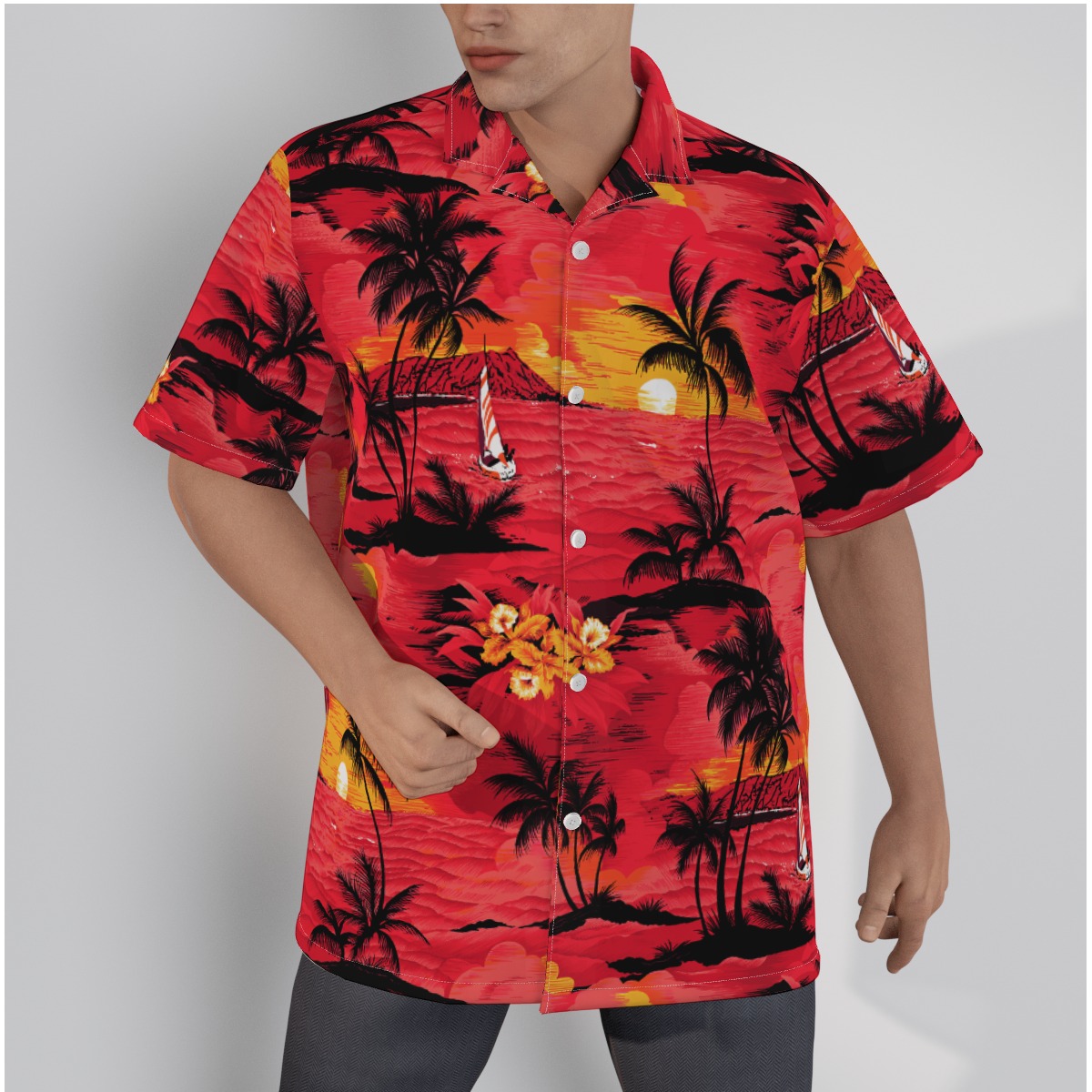 Men's Red Beach Cotton Hawaiian Shirts