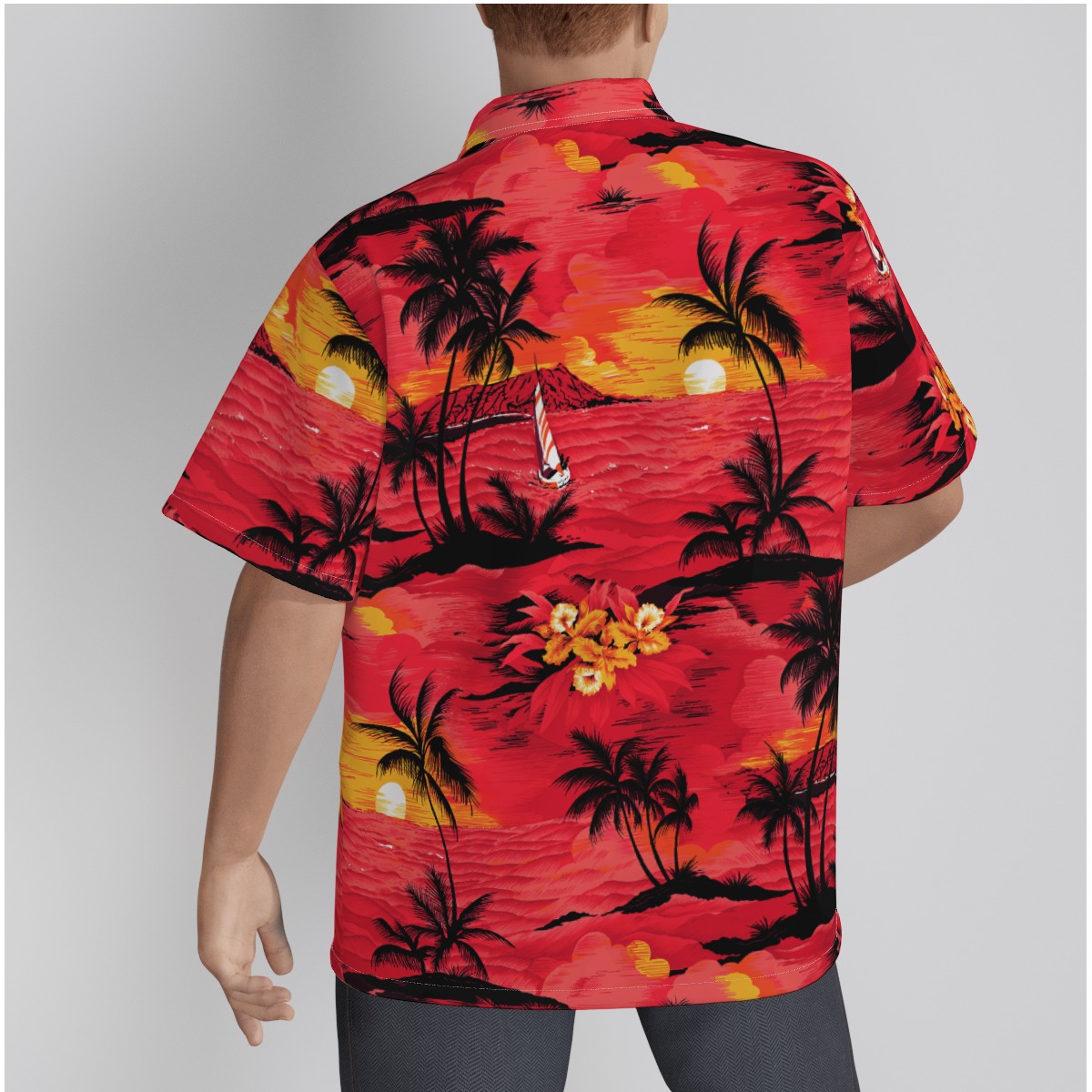 Men's Red Beach Cotton Hawaiian Shirts