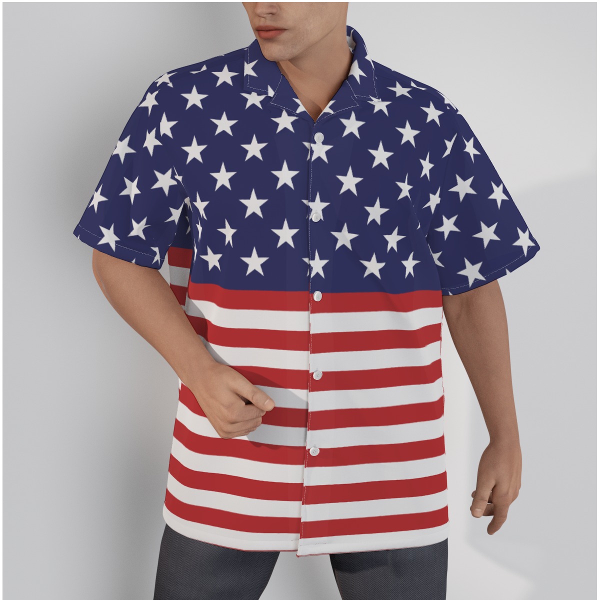 American Flag Cotton Hawaiian Shirt For Men