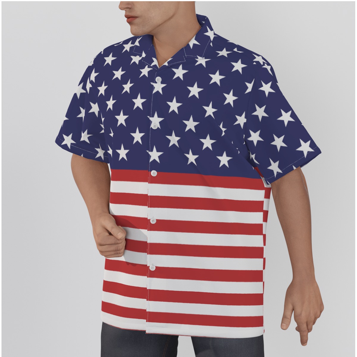 American Flag Cotton Hawaiian Shirt For Men