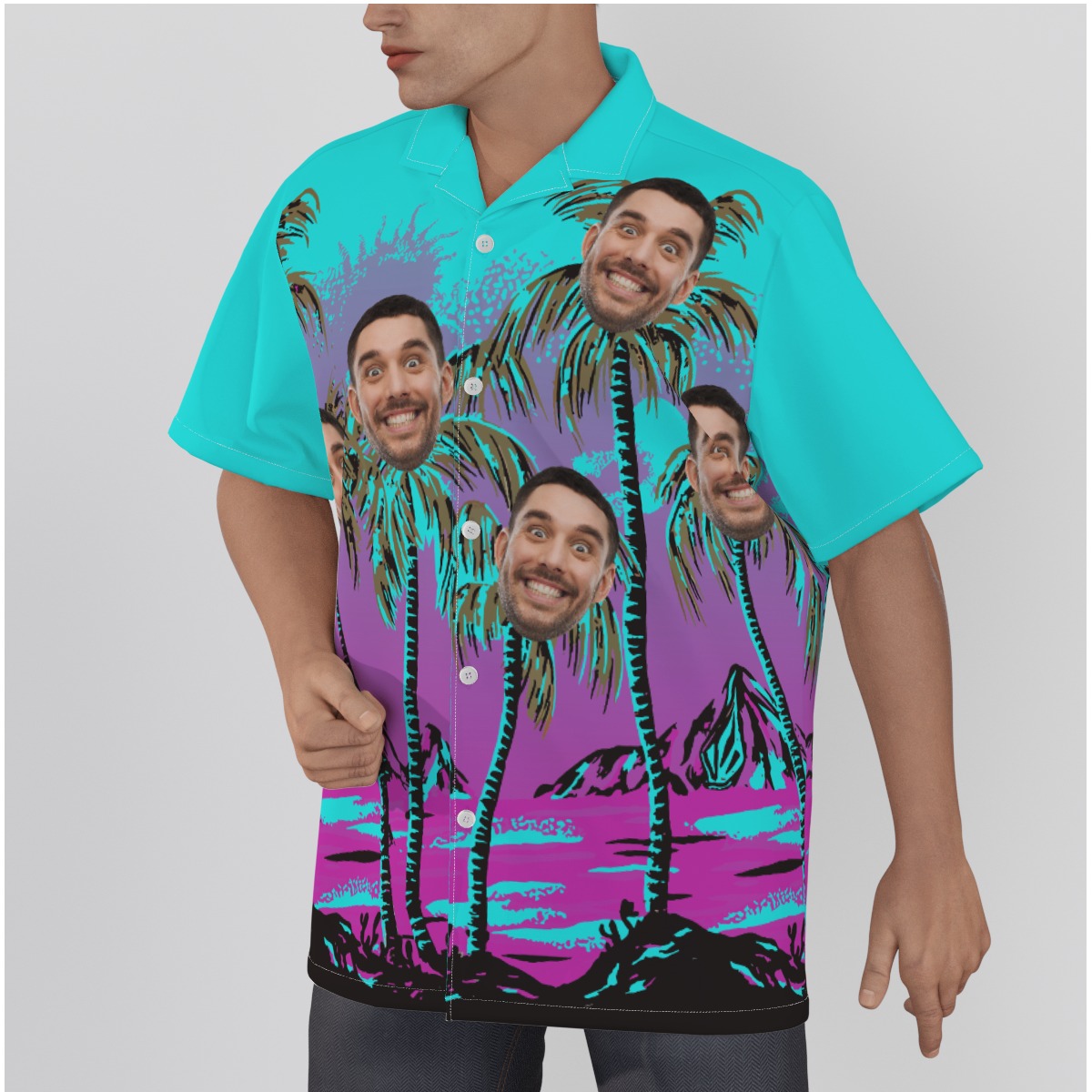 Funny Personalized Faces Men's Custom Hawaiian Shirt