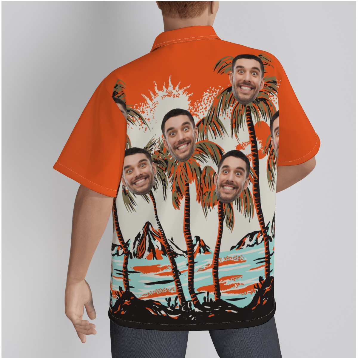 Custom Face Palm Trees Orange Aloha Shirt For Men