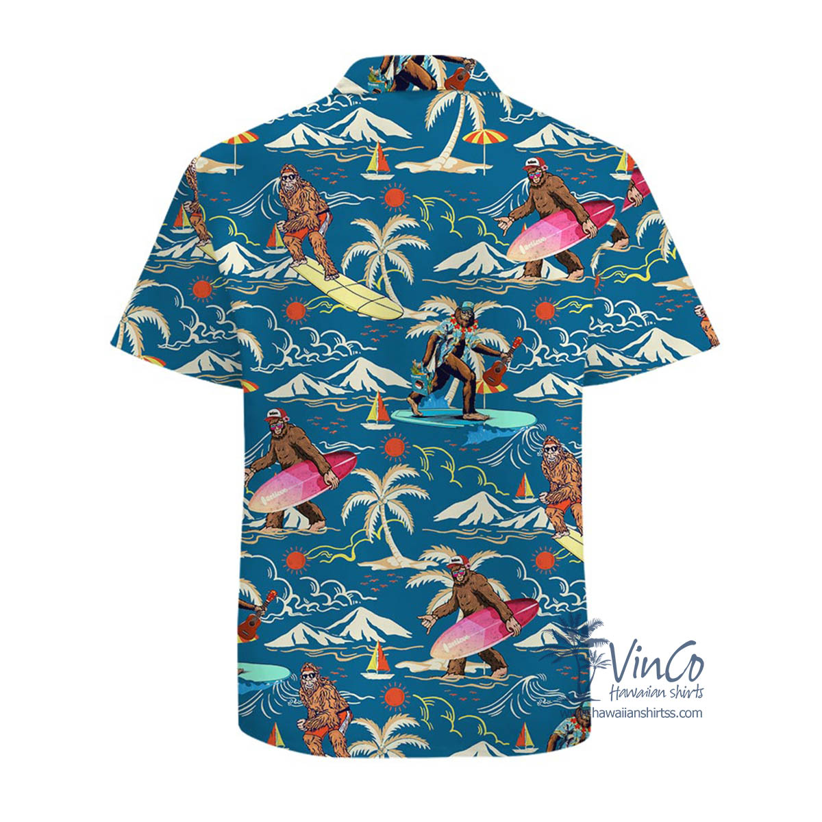 Funny Bigfoot Navy Cotton Hawaiian Shirts For Men