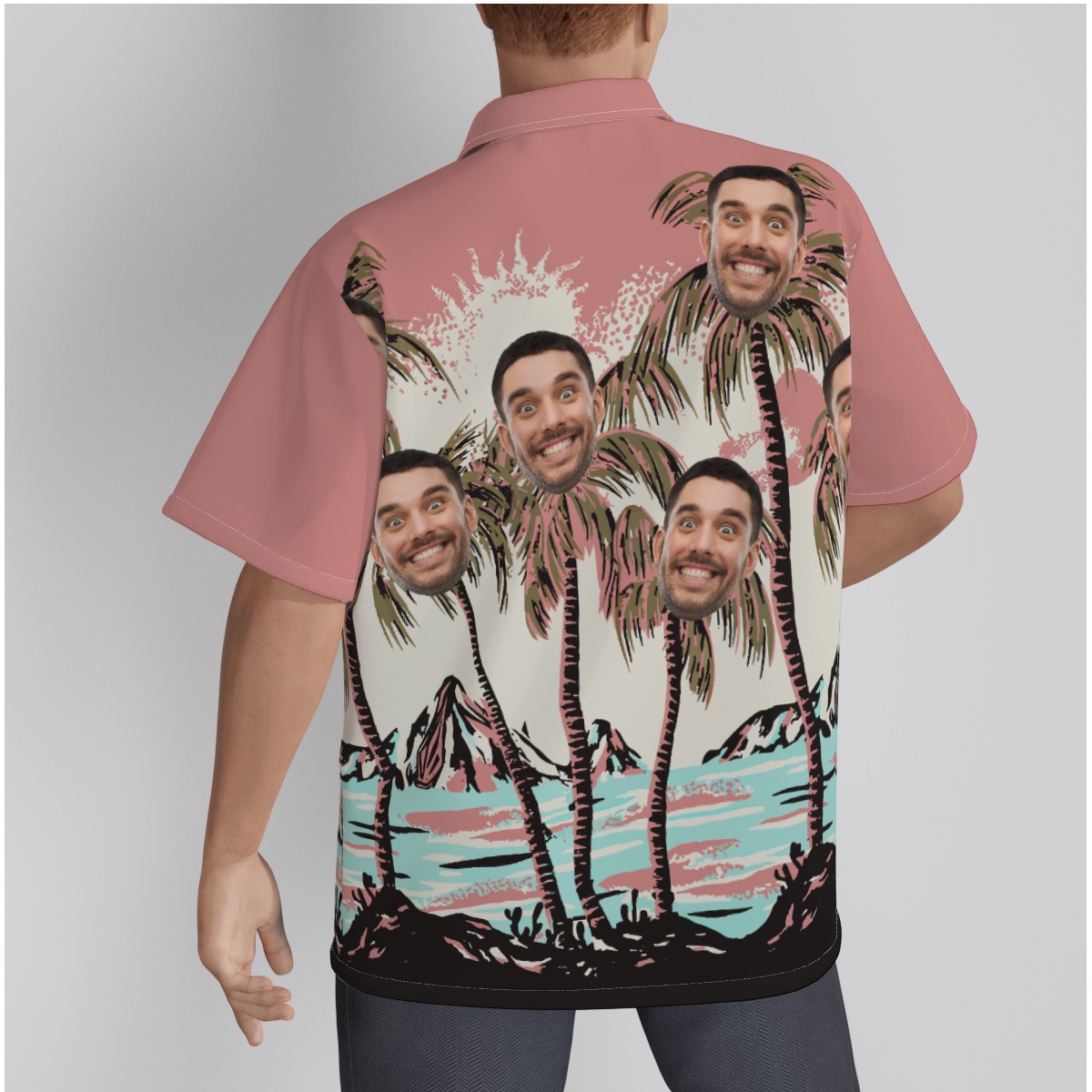 Pink Palm Trees Personalized Hawaiian Shirt With Faces