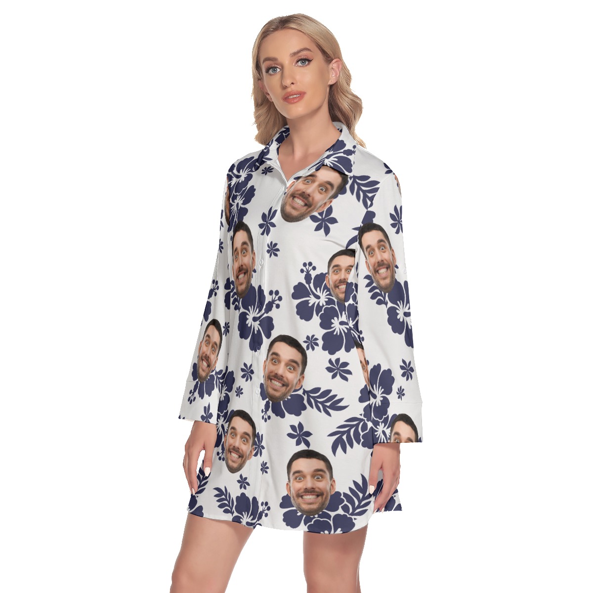 Floral Custom Faces Aloha Shirt Dress For Women