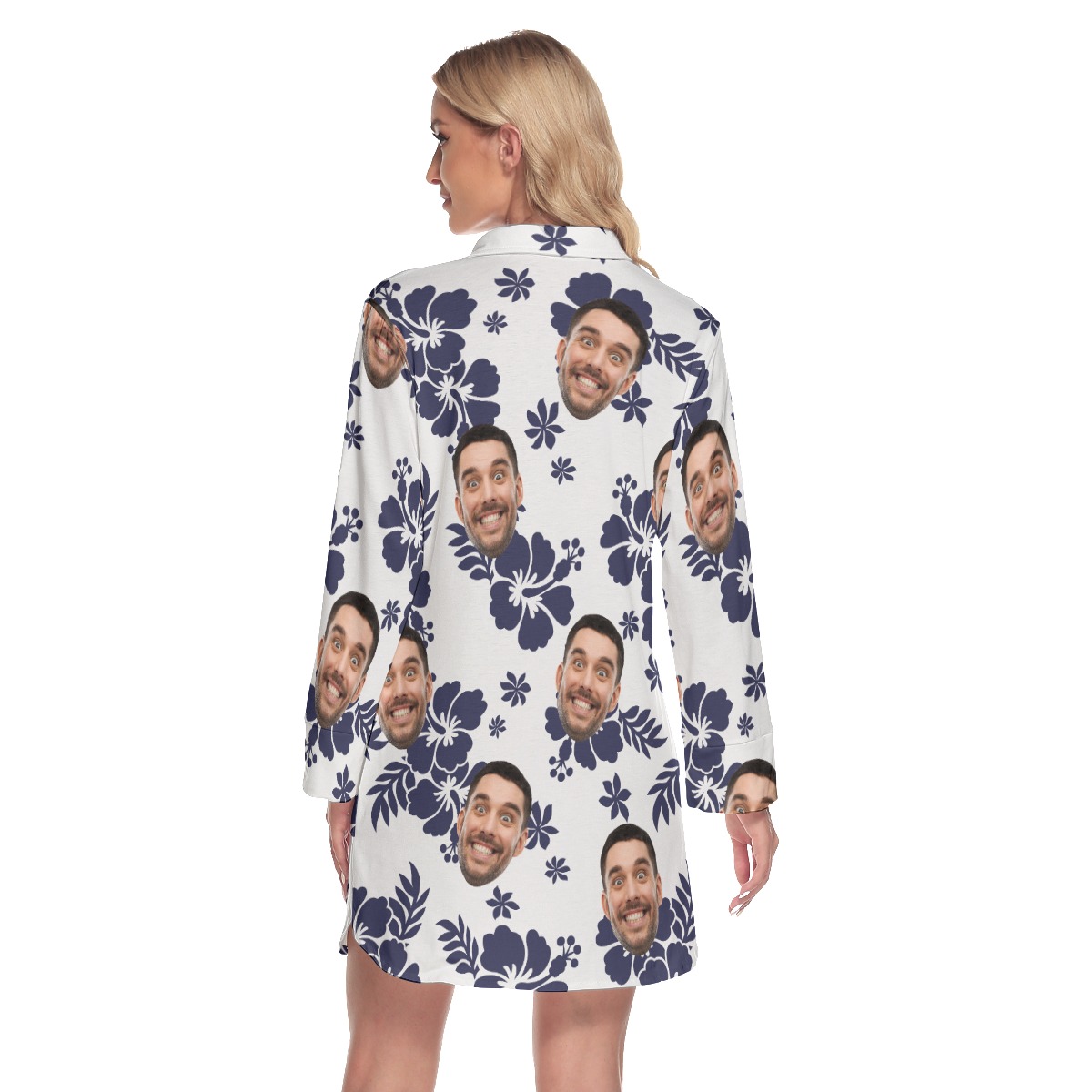 Floral Custom Faces Aloha Shirt Dress For Women