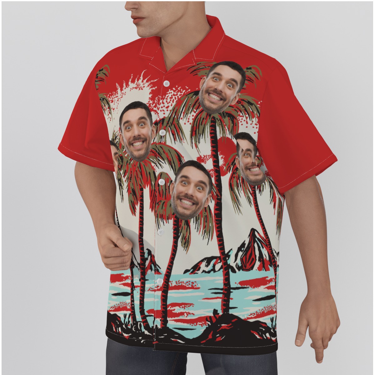 Custom Faces Red Hawaiian Shirt For Men