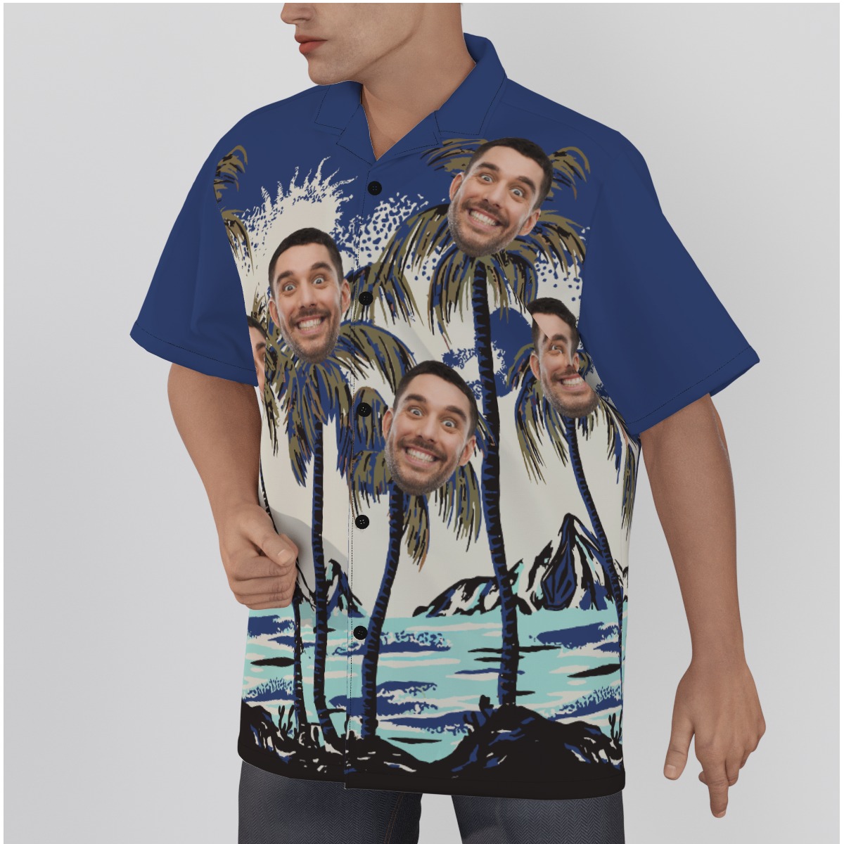 Navy Tropical Custom Multiple Faces Hawaiian Shirt For Men