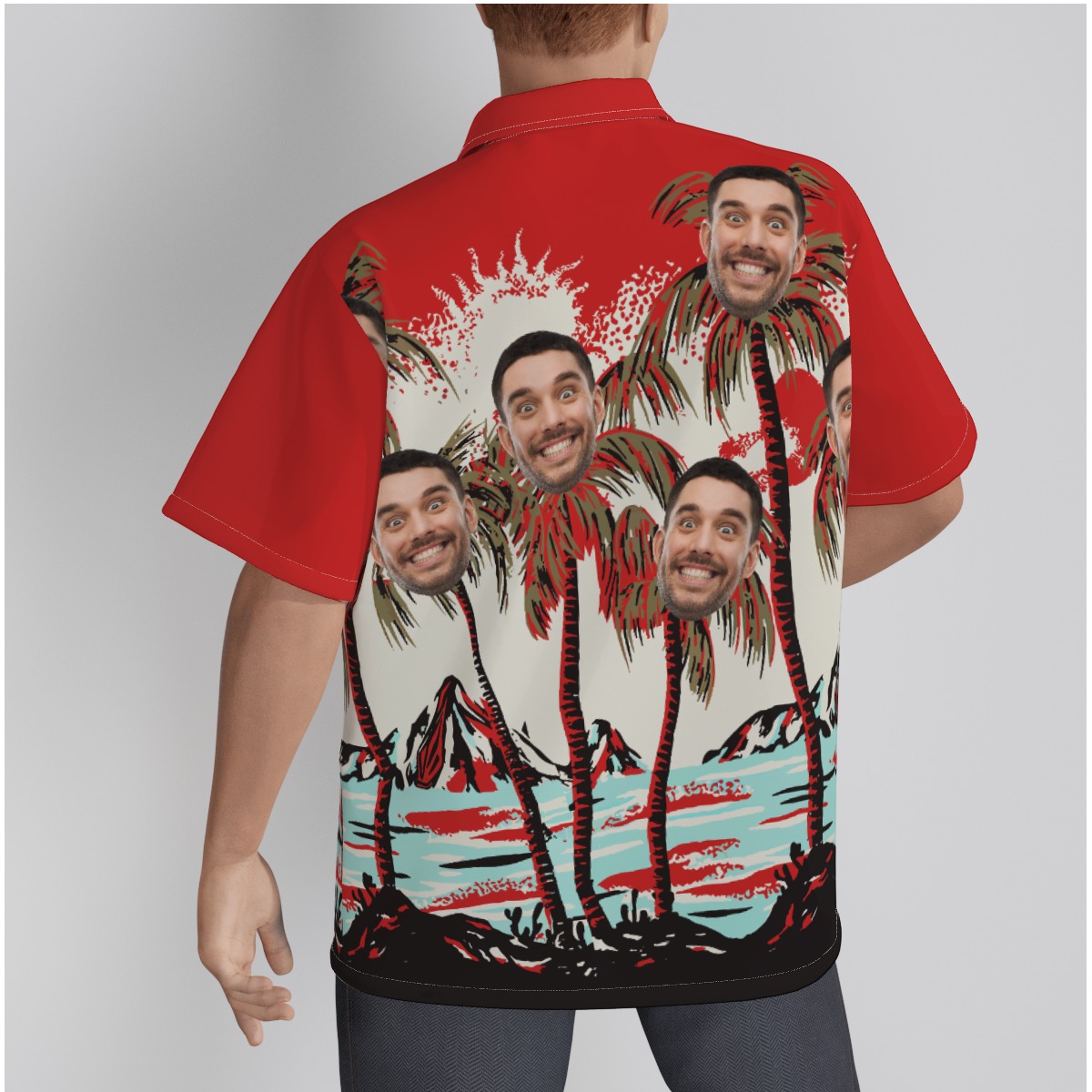 Custom Faces Red Hawaiian Shirt For Men
