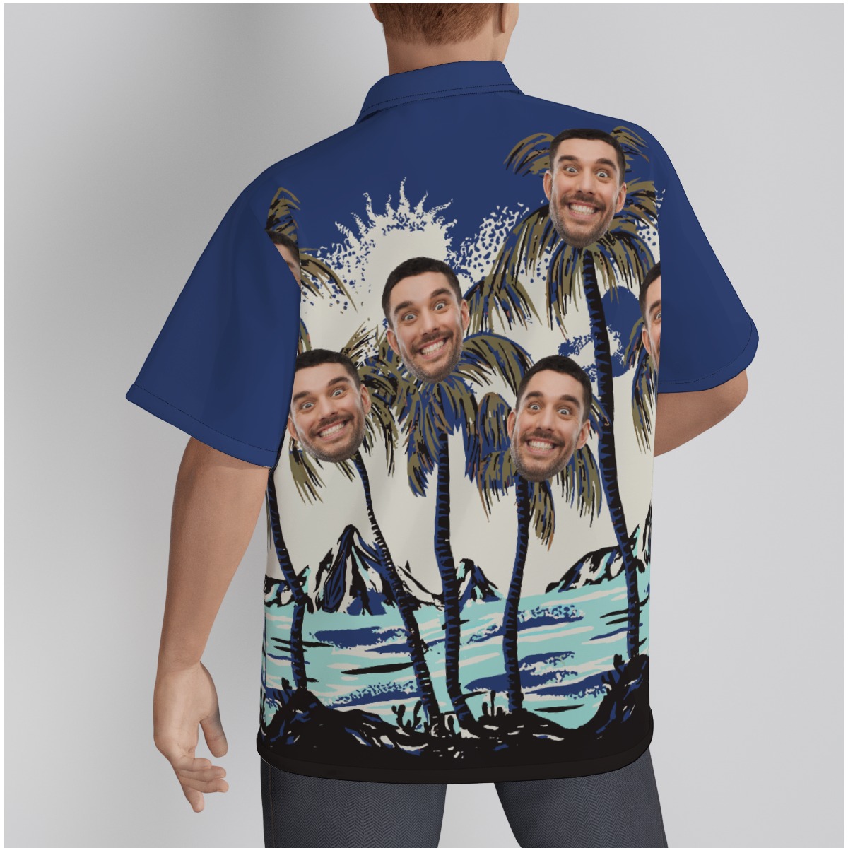 Navy Tropical Custom Multiple Faces Hawaiian Shirt For Men
