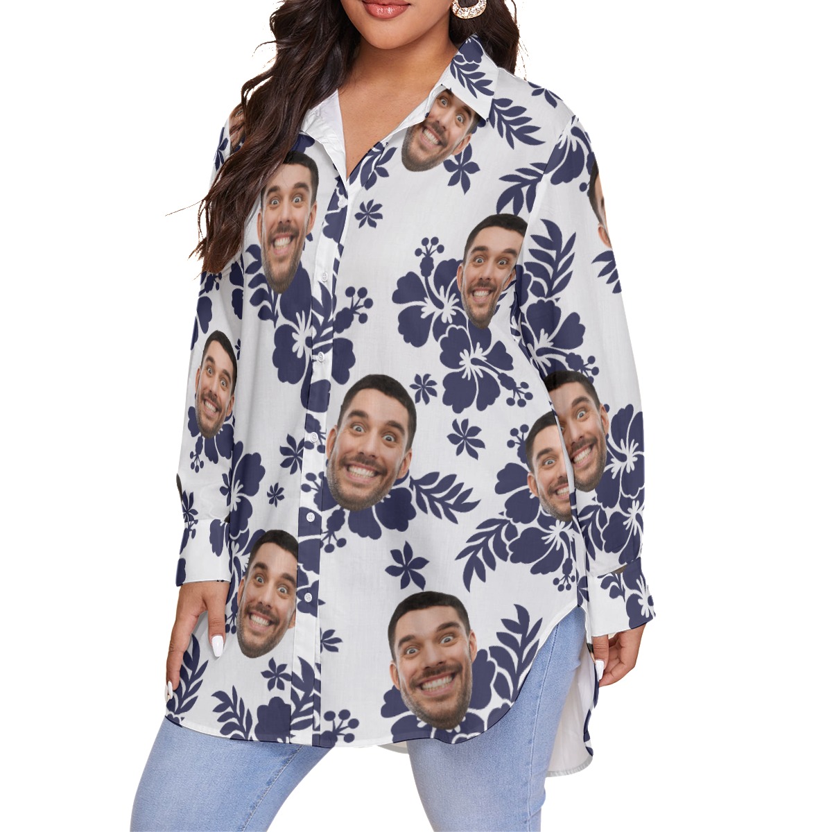 Plus Size Custom Hawaiian Shirt With Face For Women
